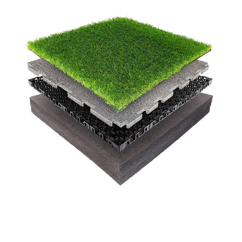 Artificial grass system drainbase and shockpad